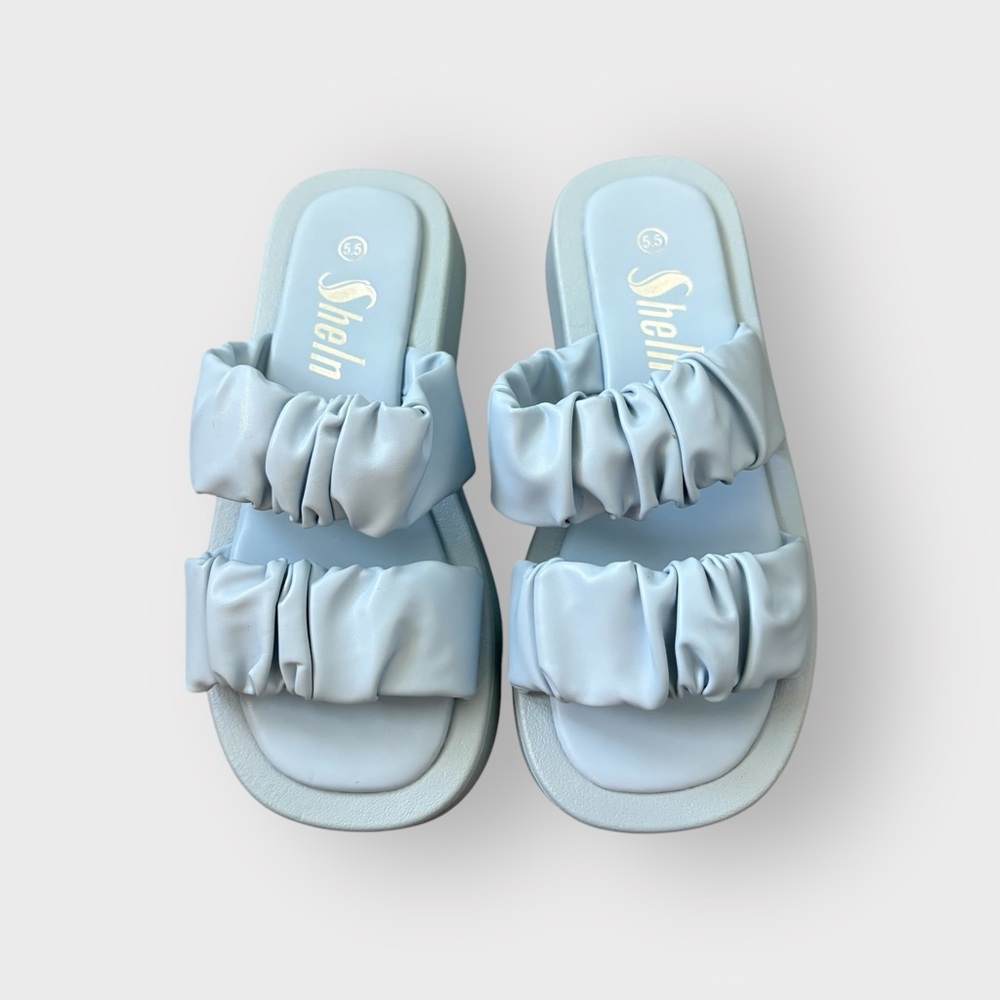SheIn Baby Blue 2 Large Scrunch Strap Platform Sandal NEW